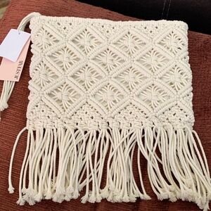 JustFab Cream Macramé Clutch